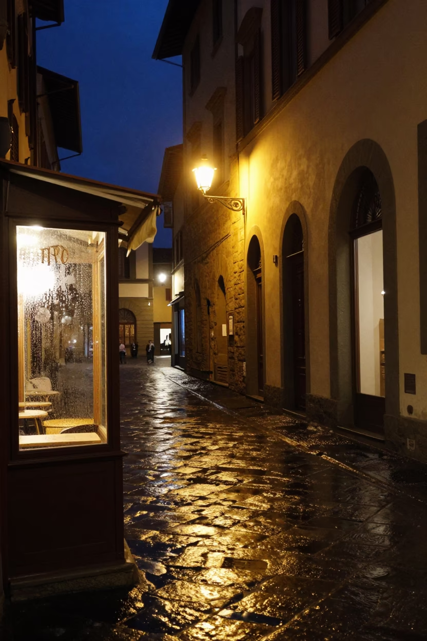 Street Scene in Florence at Midnight Light in in Florence, Italy