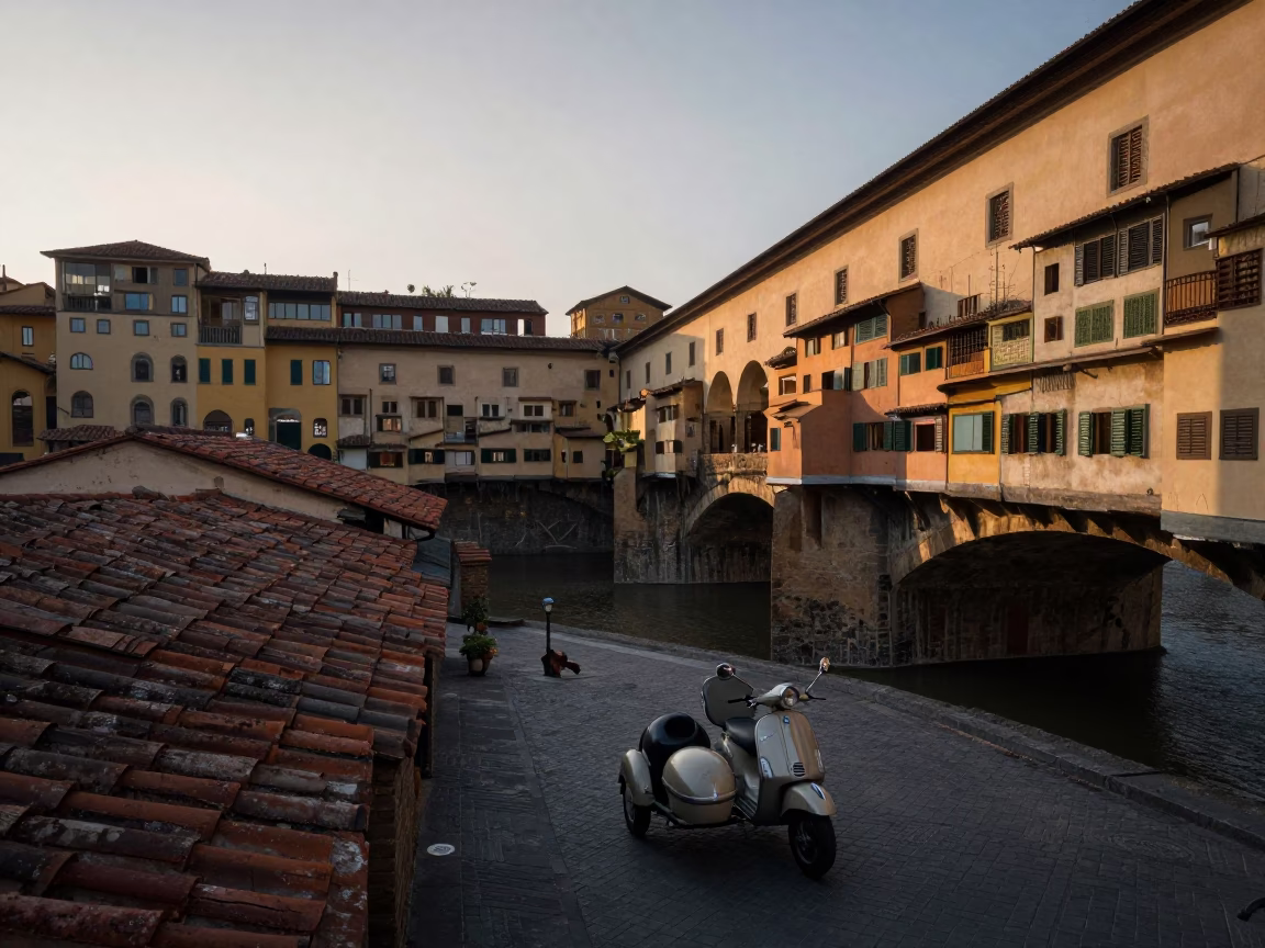 Street Scene in Florence at Nautical Dawn Light in in Florence, Italy