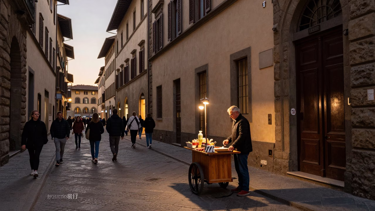 Street Scene in Florence at The Early Evening Light in in Florence, Italy