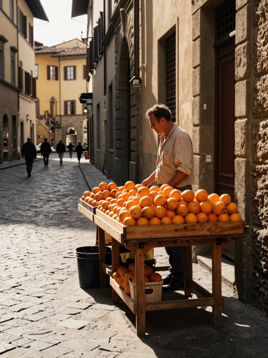 Street Scene in Florence at The Late Afternoon Light in in Florence, Italy