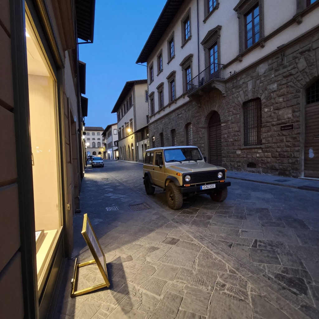Street Scene in Florence at Twilight in in Florence, Italy