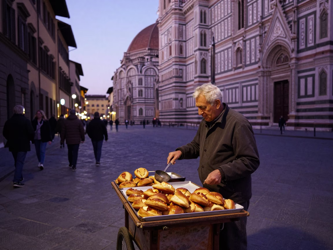 Street Scene in Florence at Twilight in in Florence, Italy