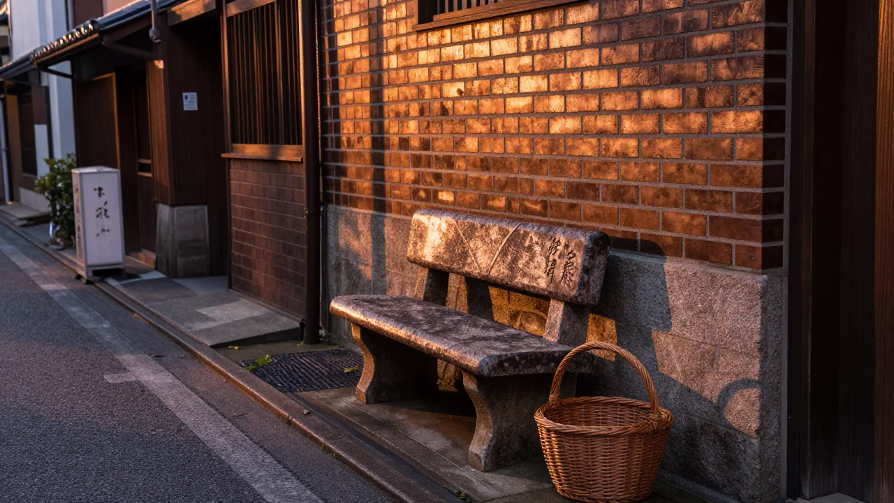 Street Scene in Fukuoka at Copper-toned Light Before Dusk in in Fukuoka, Japan