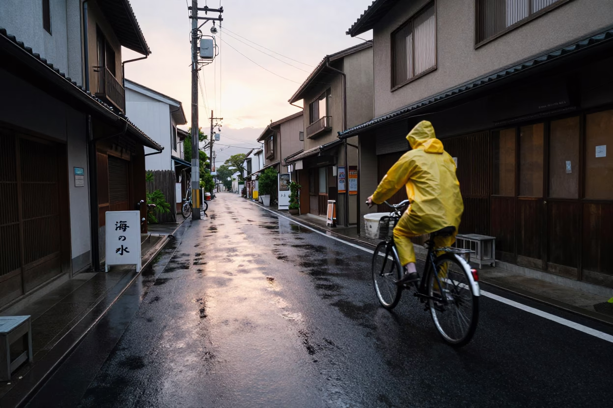 Street Scene in Fukuoka at First Light in in Fukuoka, Japan