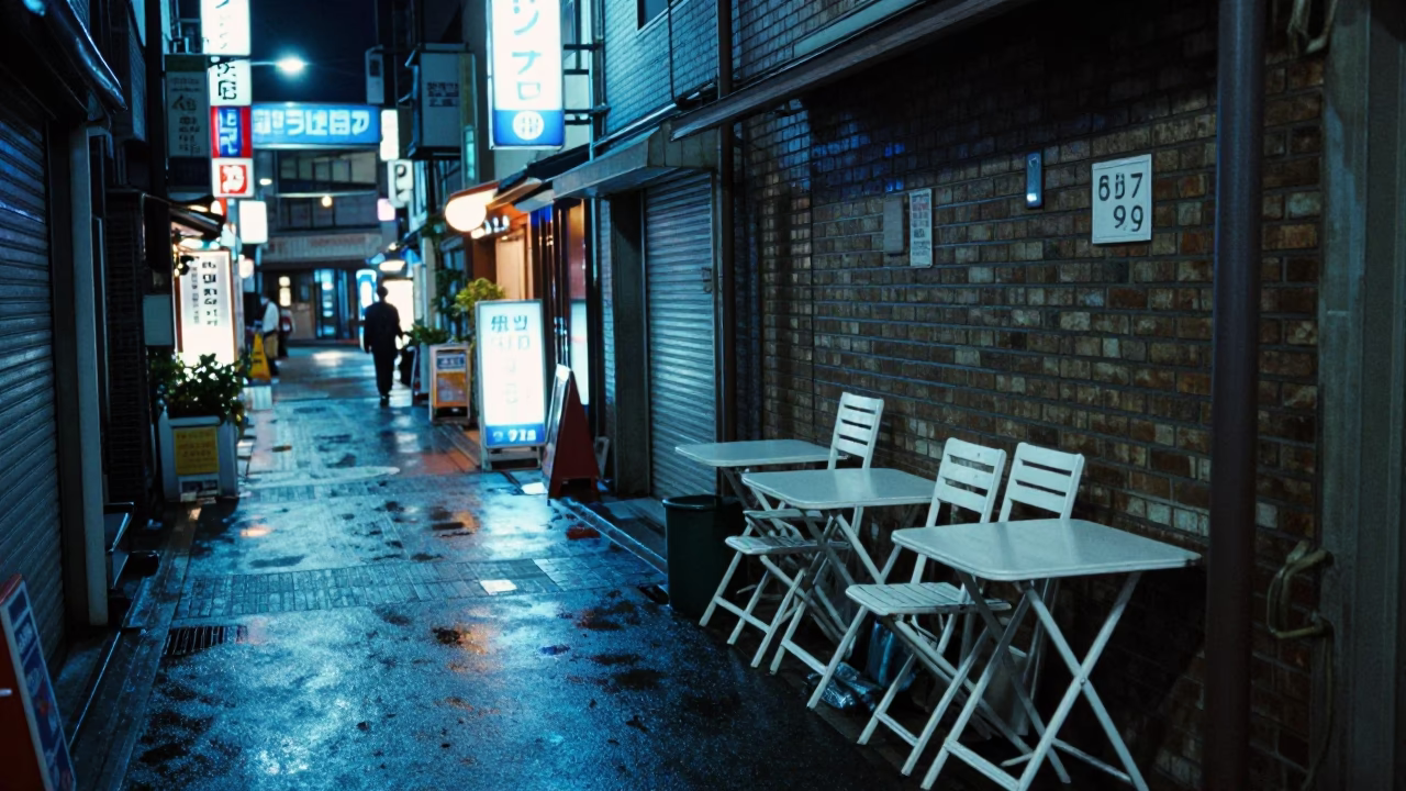 Street Scene in Fukuoka at Late At Night Light in in Fukuoka, Japan