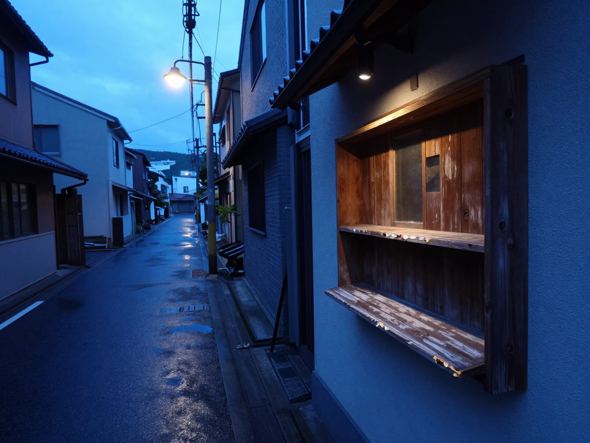 Street Scene in Fukuoka at Nautical Dawn Light in in Fukuoka, Japan
