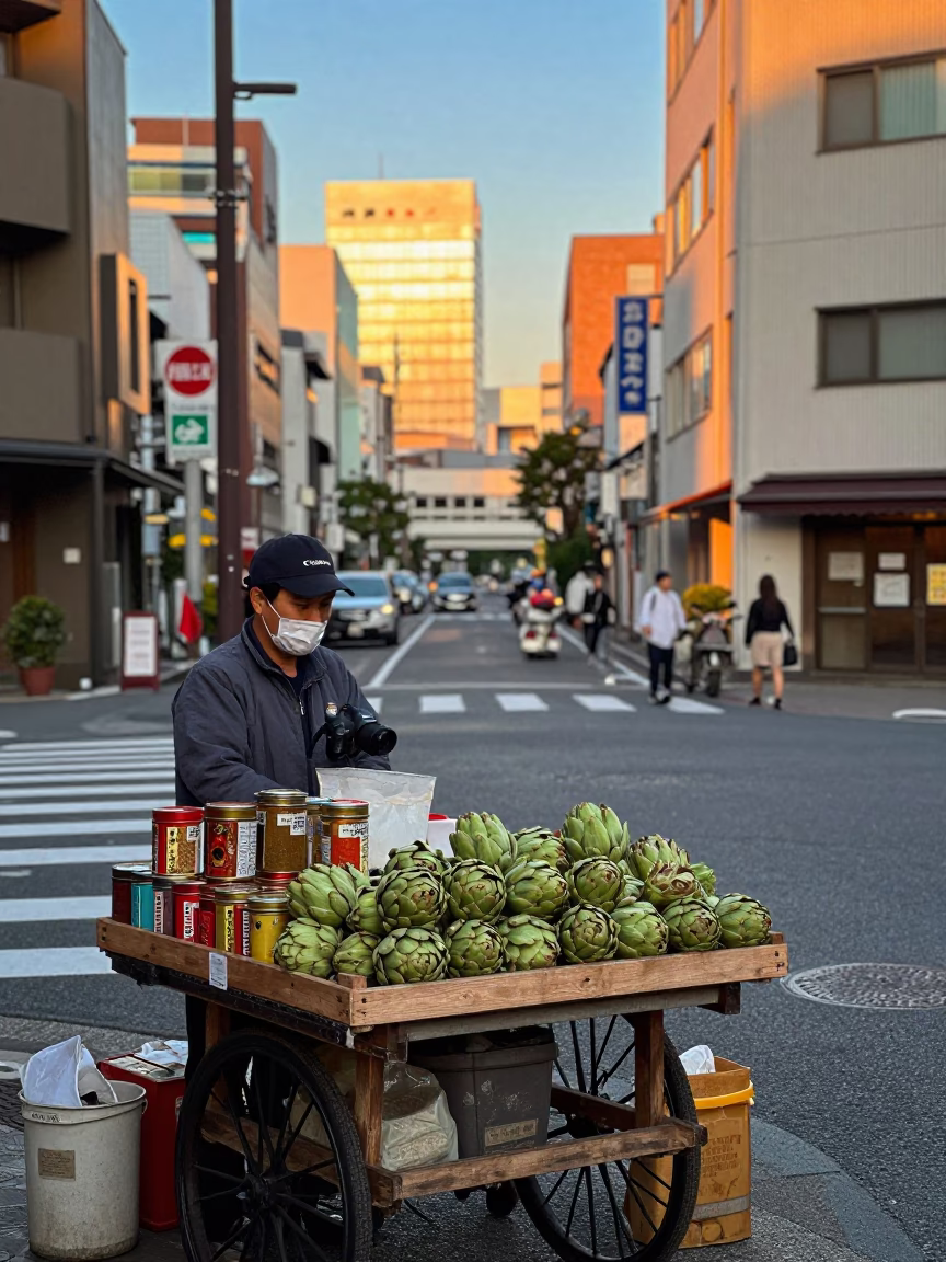 Street Scene in Fukuoka at Sunset Light in in Fukuoka, Japan