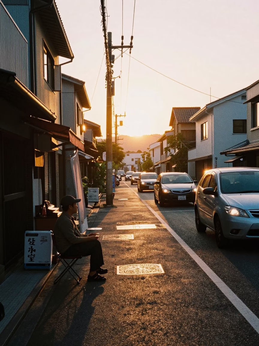 Street Scene in Fukuoka at Sunset Light in in Fukuoka, Japan