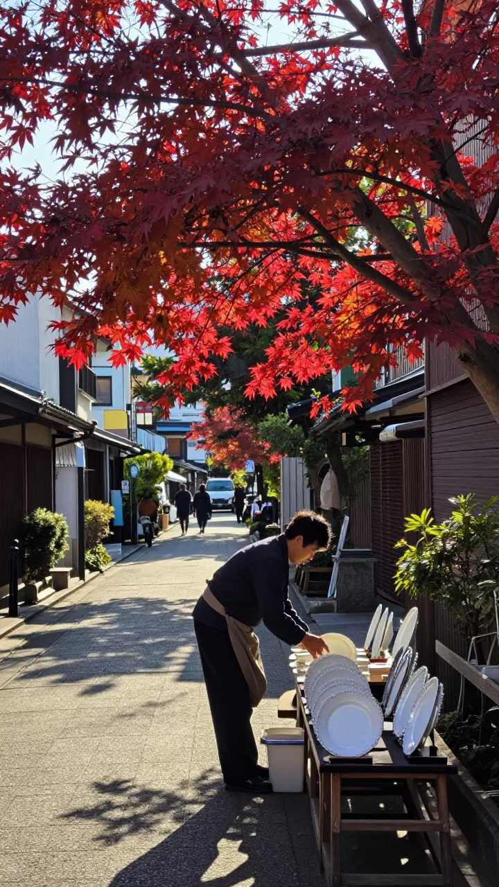 Street Scene in Fukuoka at The Late Morning Light in in Fukuoka, Japan