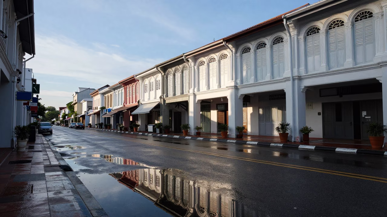 Street Scene in George Town at Early Morning Light in in George Town, Malaysia
