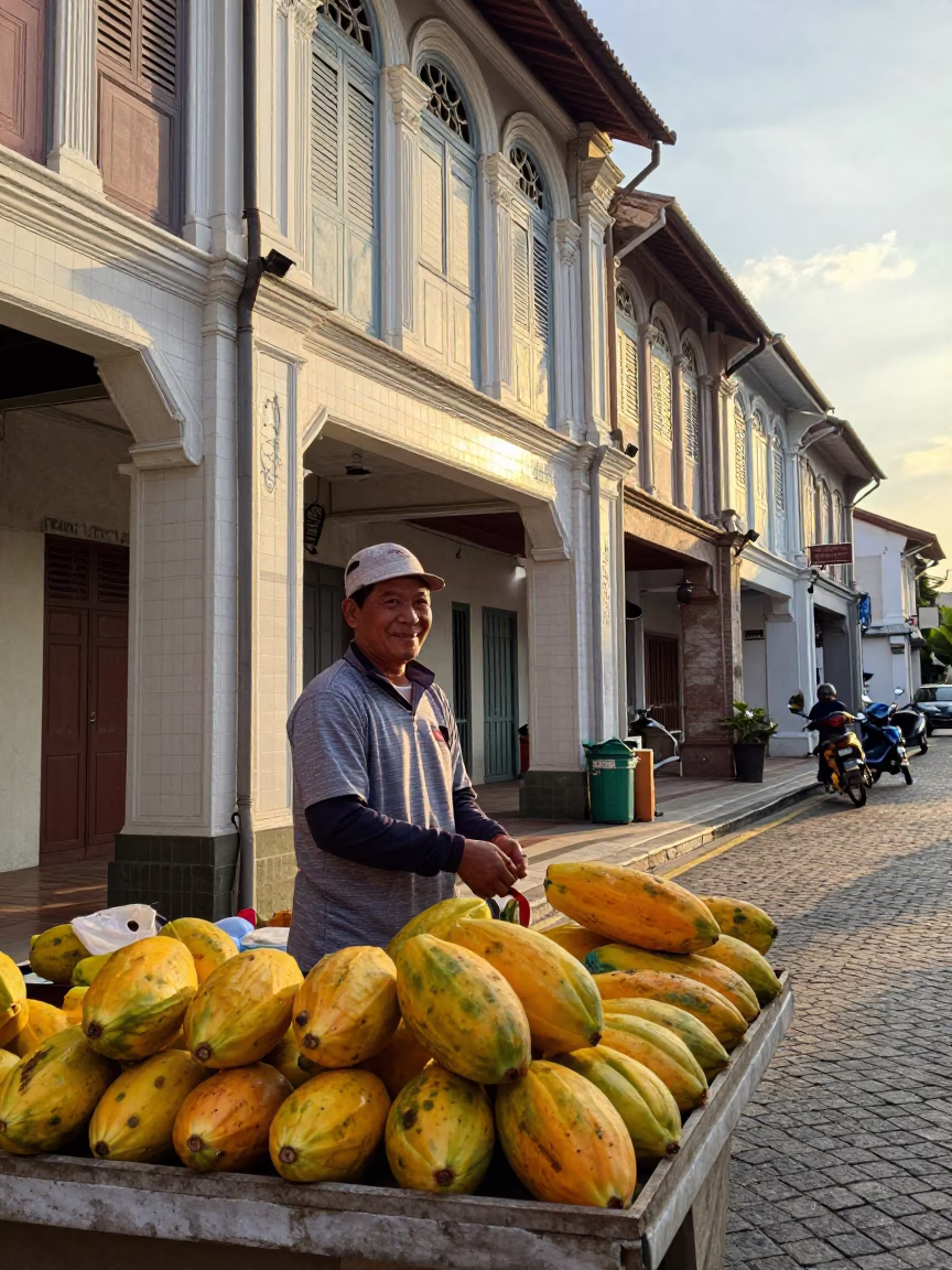 Street Scene in George Town at Golden Hour in in George Town, Malaysia