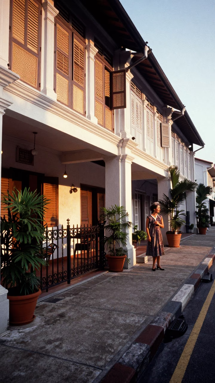 Street Scene in George Town at Nautical Dawn Light in in George Town, Malaysia