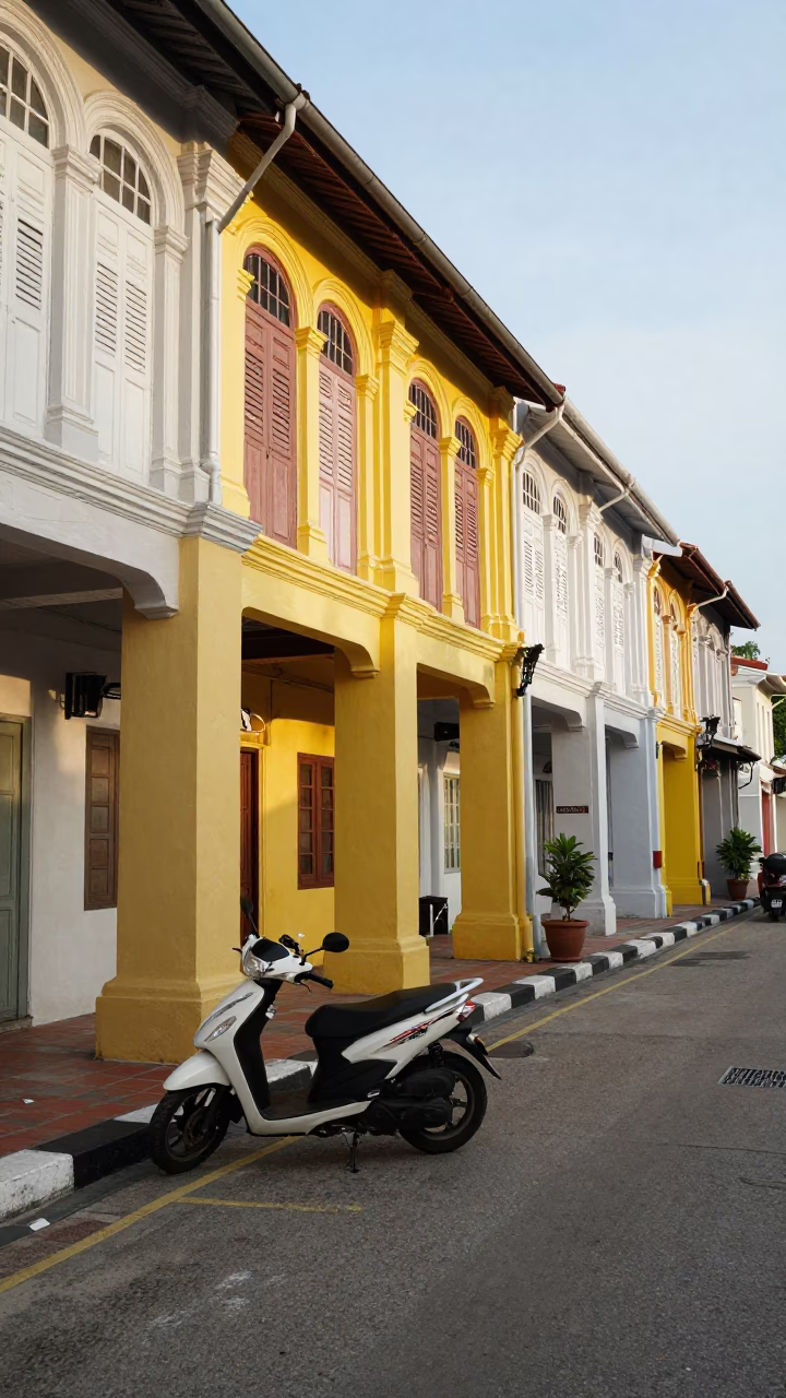Street Scene in George Town at The Early Afternoon Light in in George Town, Malaysia