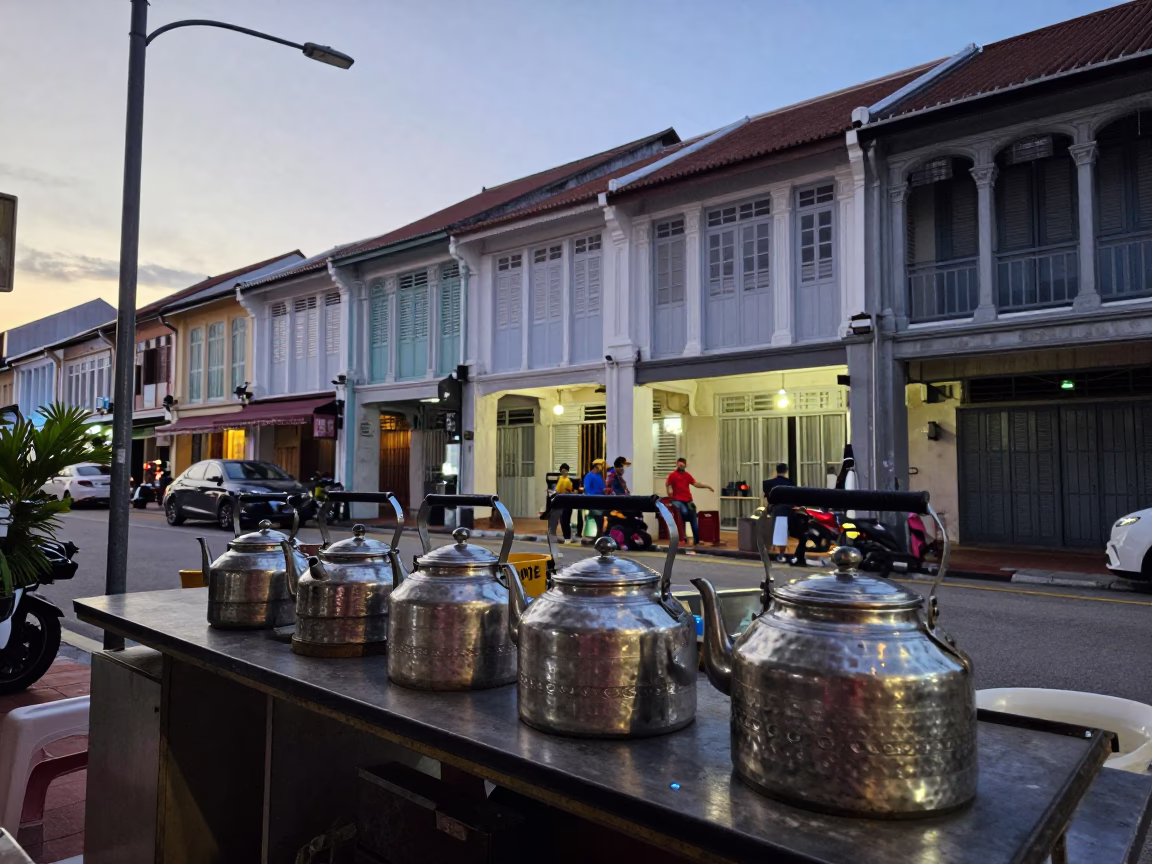 Street Scene in George Town at The Early Evening Light in in George Town, Malaysia