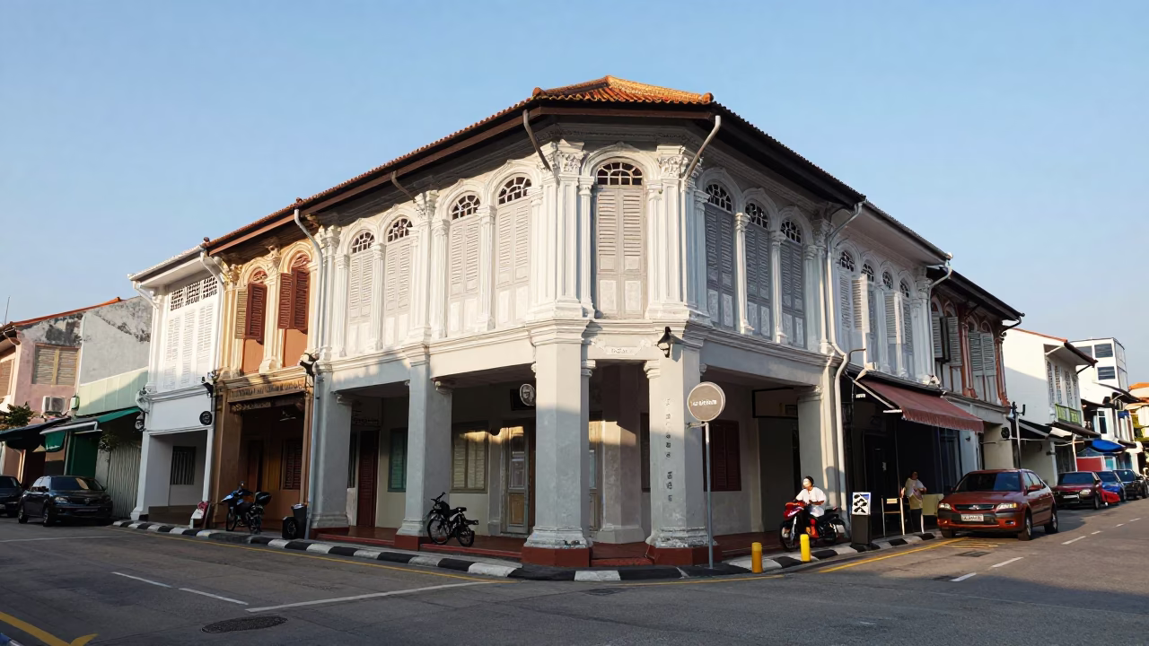 Street Scene in George Town at The Late Morning Light in in George Town, Malaysia