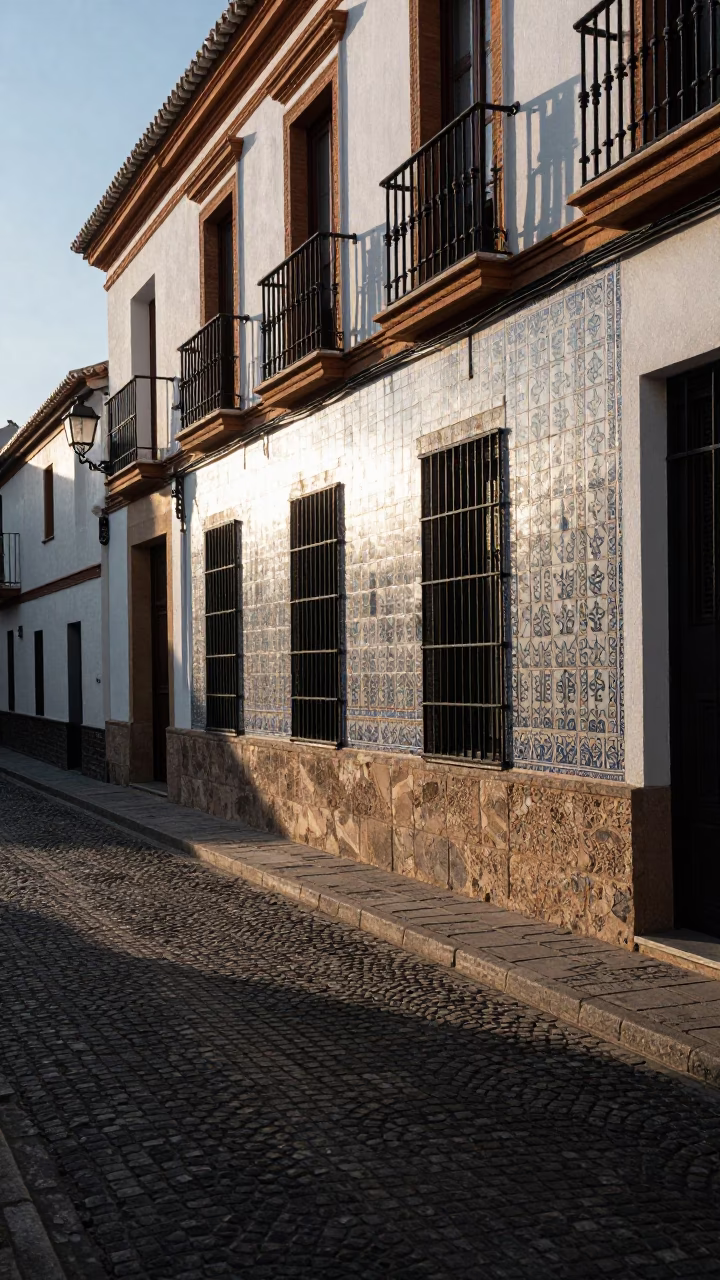 Street Scene in Granada at As First Light Reaches The Scene in in Granada, Spain