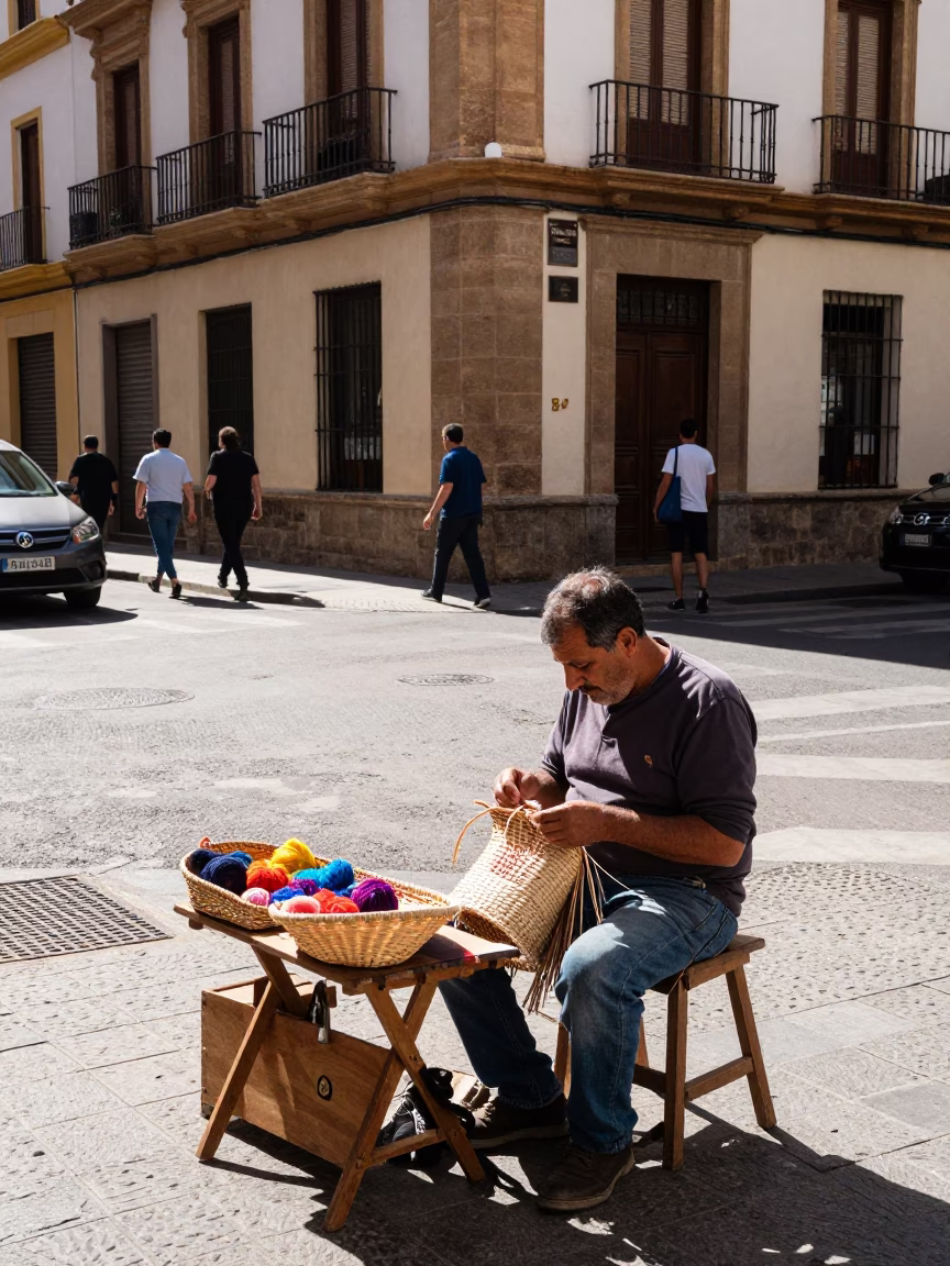 Street Scene in Granada at Bright Midmorning Light in in Granada, Spain