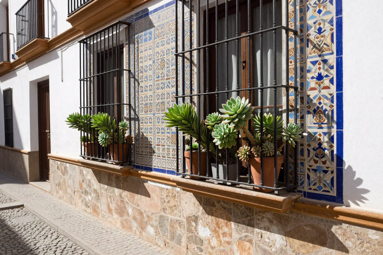 Street Scene in Granada at Bright Midmorning Light in in Granada, Spain