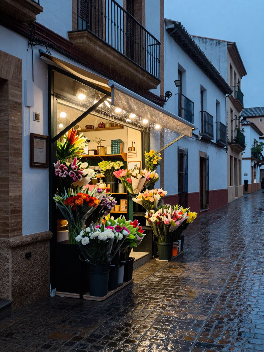 Street Scene in Granada at Dusk Light in in Granada, Spain