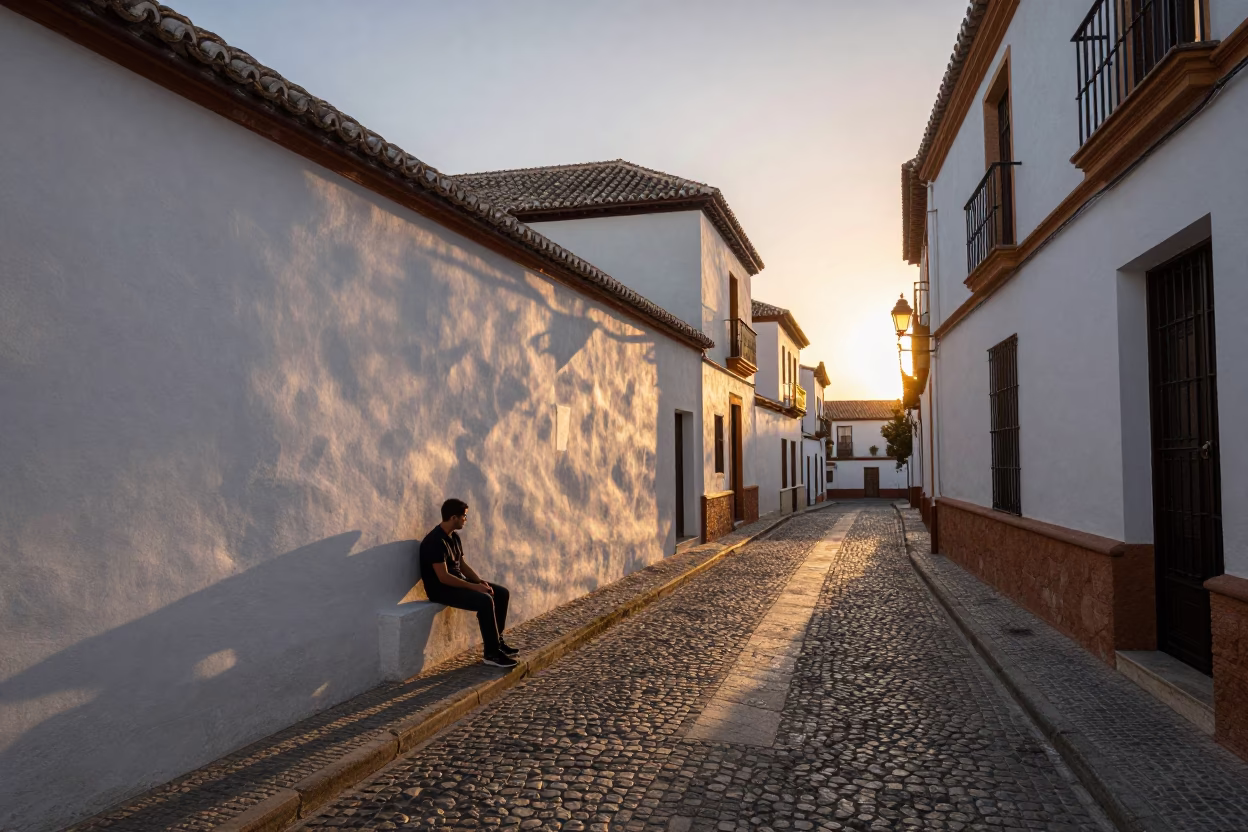 Street Scene in Granada at First Light Of Dawn in in Granada, Spain