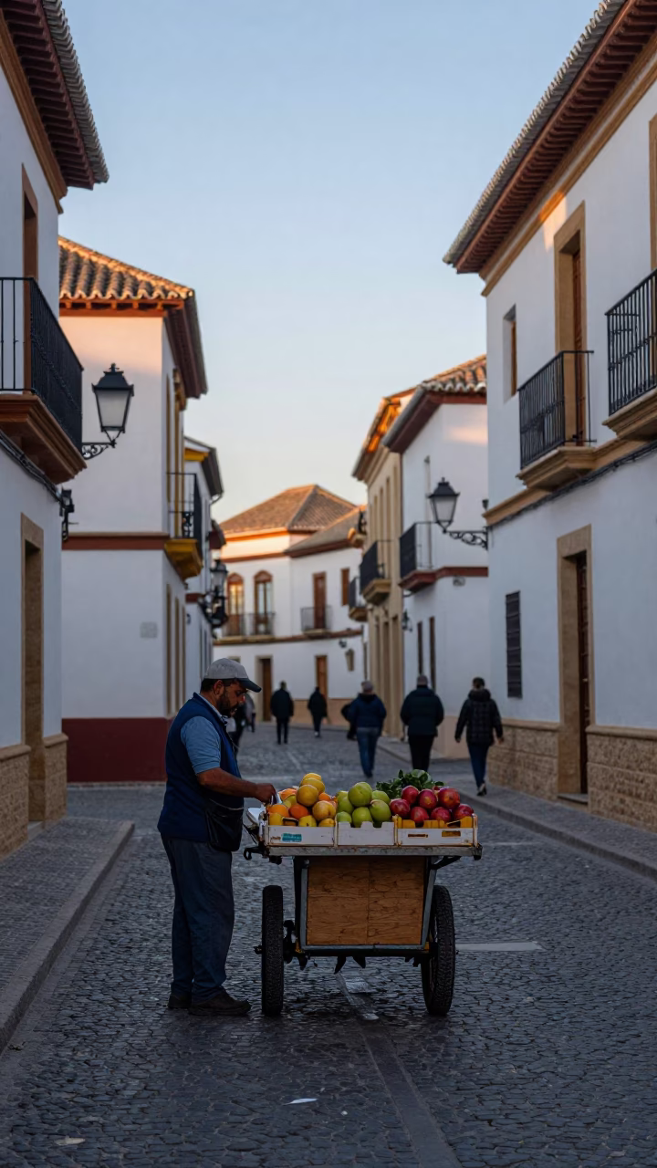 Street Scene in Granada at First Light Of Dawn in in Granada, Spain