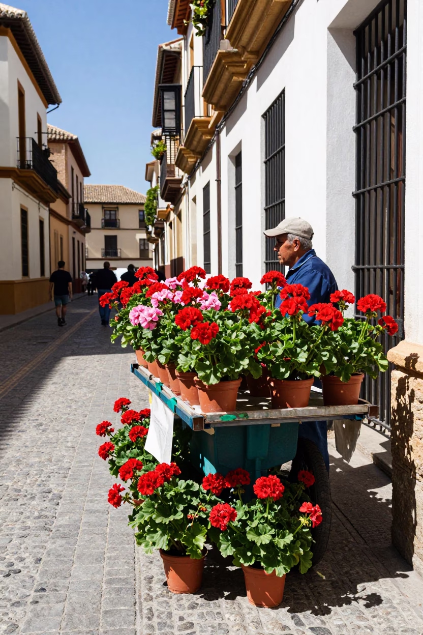 Street Scene in Granada at Flat Noon Light in in Granada, Spain