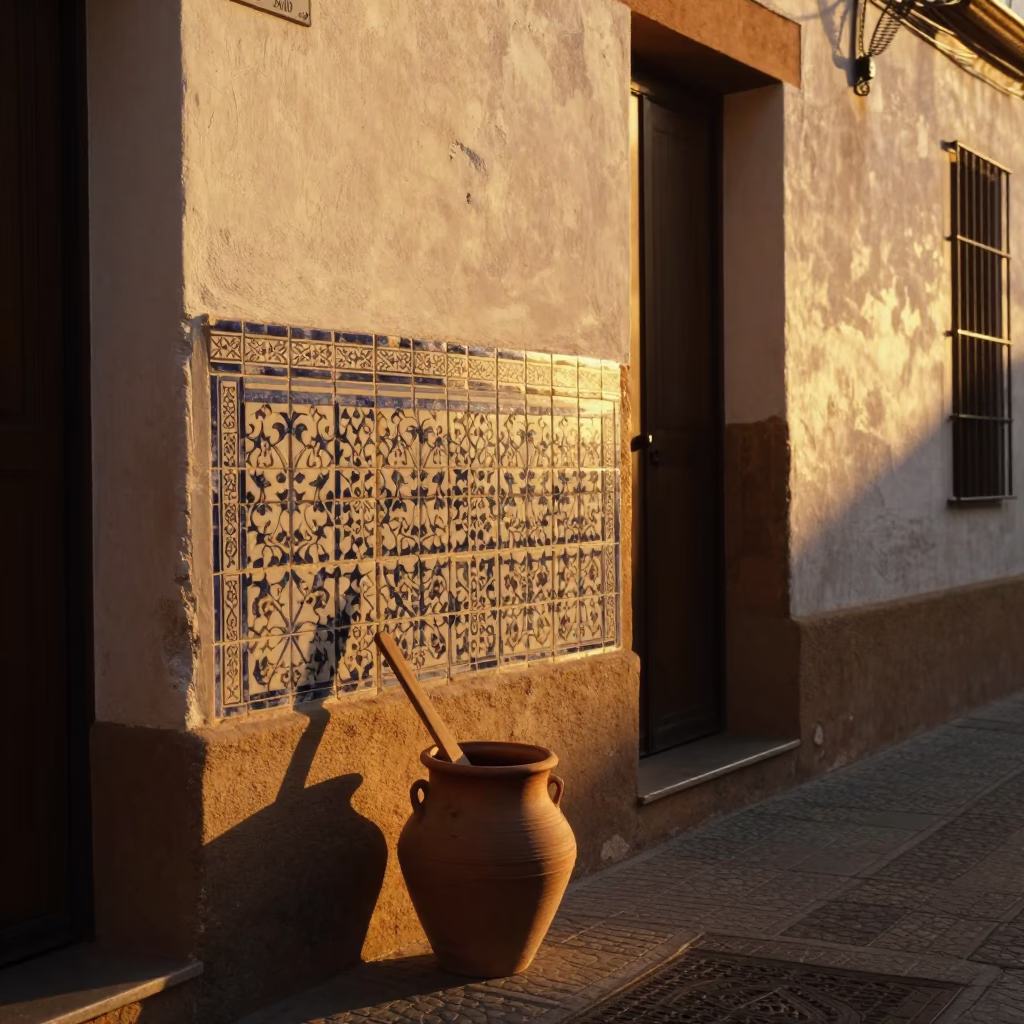 Street Scene in Granada at Honeyed Evening Light in in Granada, Spain