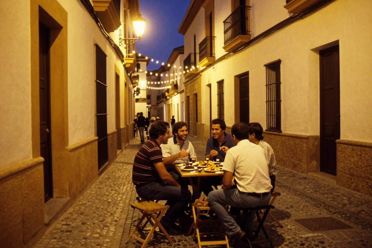 Street Scene in Granada at Midnight Light in in Granada, Spain
