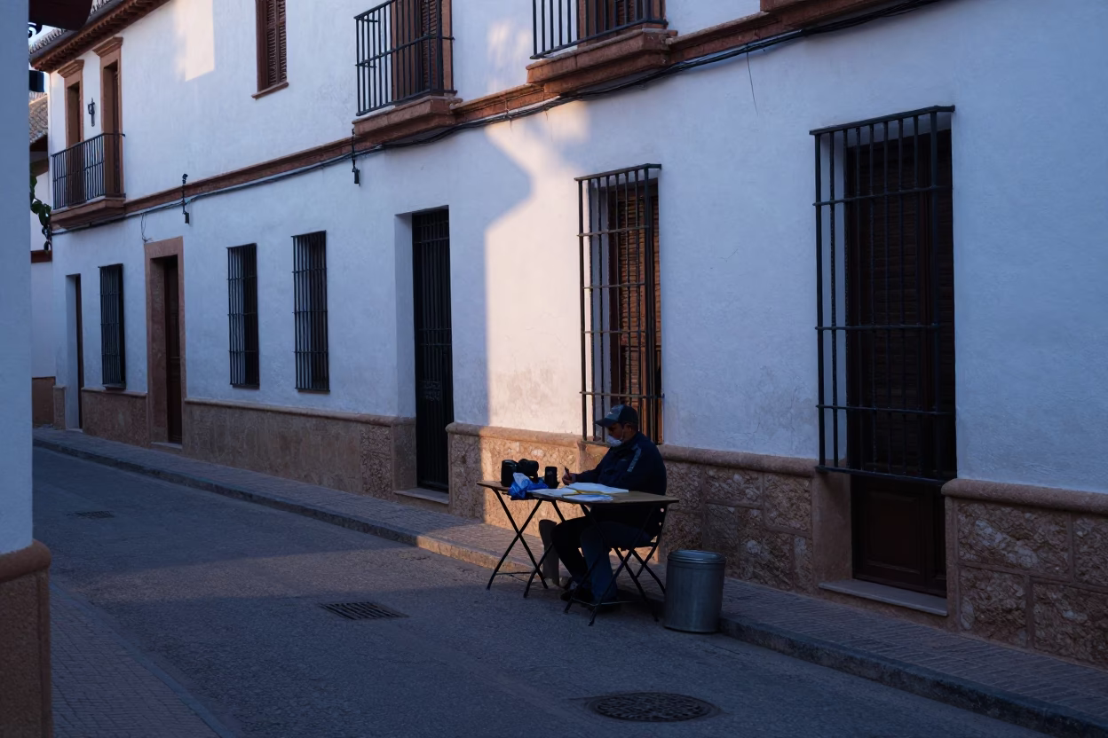 Street Scene in Granada at Sunrise Light in in Granada, Spain