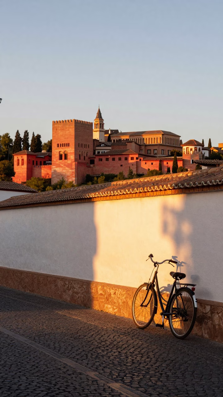 Street Scene in Granada at Sunset Light in in Granada, Spain