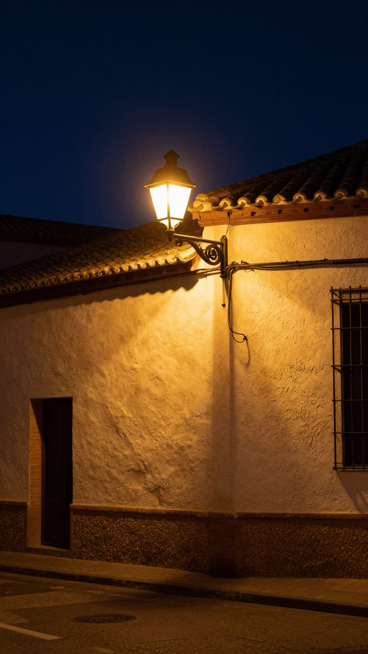 Street Scene in Granada at The Deepest Night Sky Light in in Granada, Spain