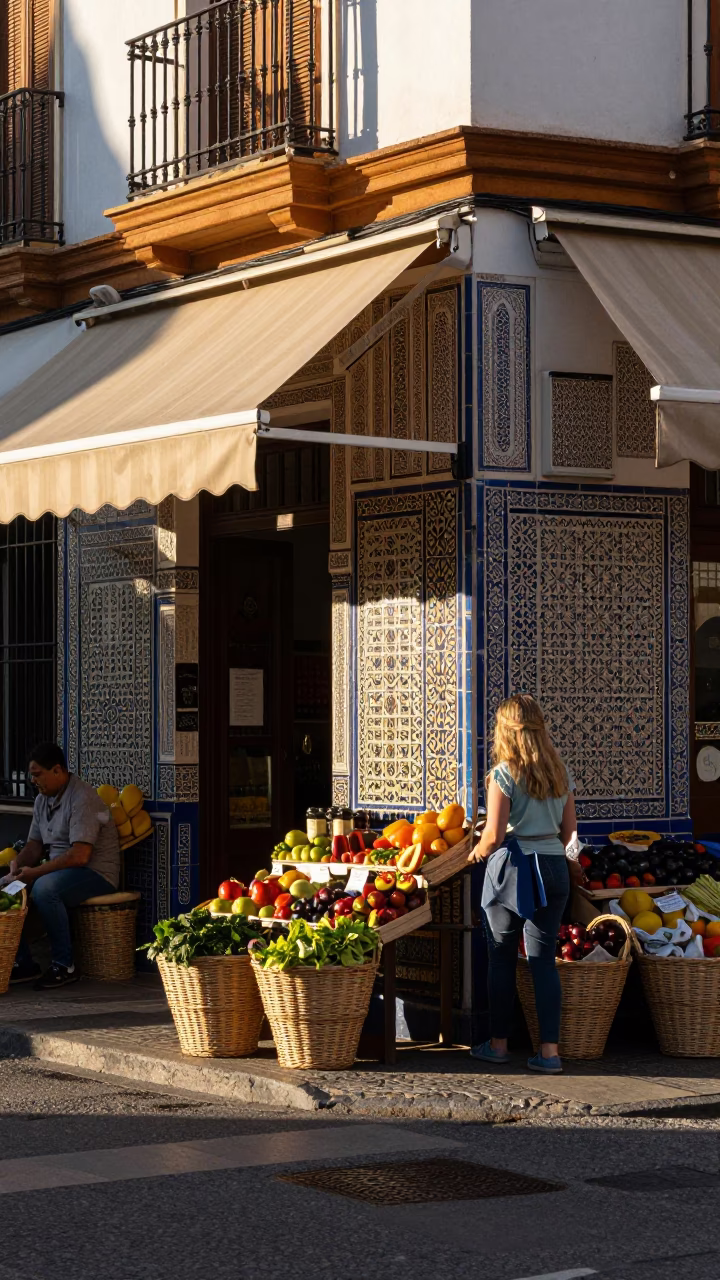 Street Scene in Granada at The Late Afternoon Light in in Granada, Spain
