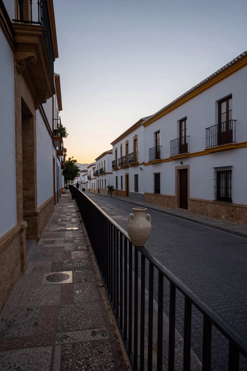 Street Scene in Granada at The Still Hours Before Dawn Light in in Granada, Spain