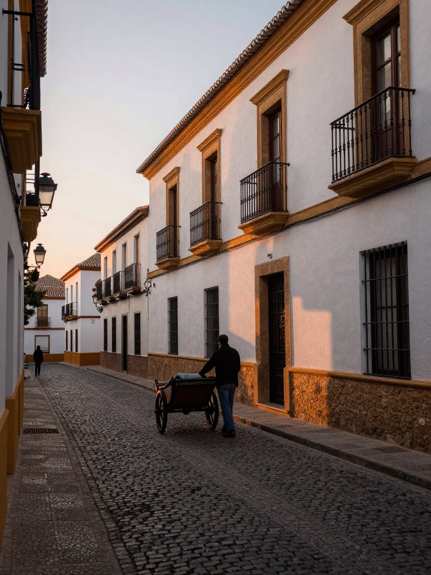 Street Scene in Granada at The Still Hours Before Dawn Light in in Granada, Spain