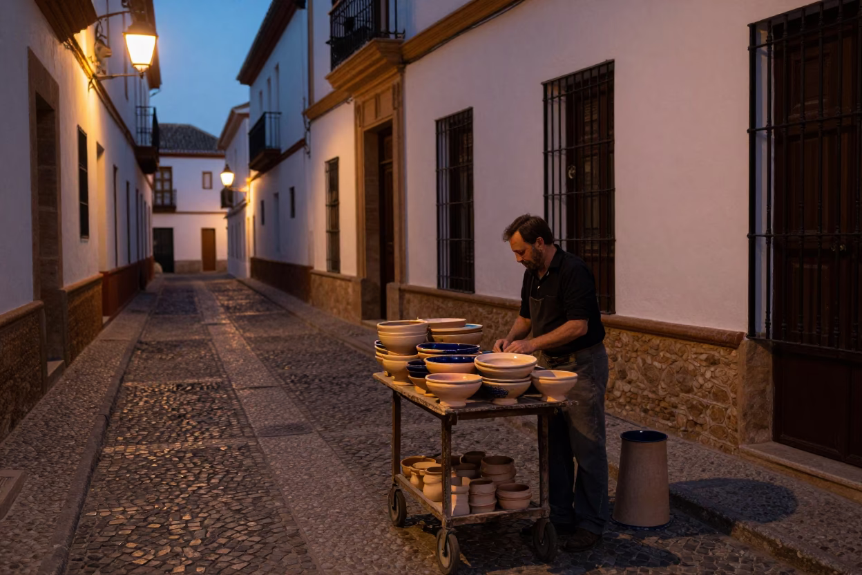 Street Scene in Granada at Twilight in in Granada, Spain