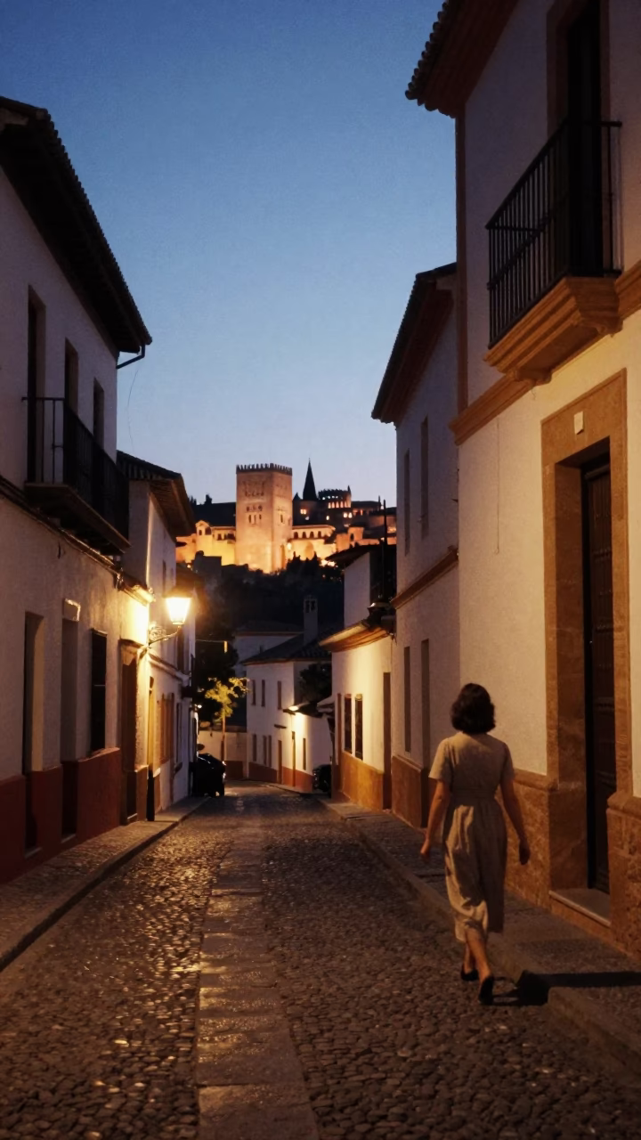 Street Scene in Granada at Twilight in in Granada, Spain