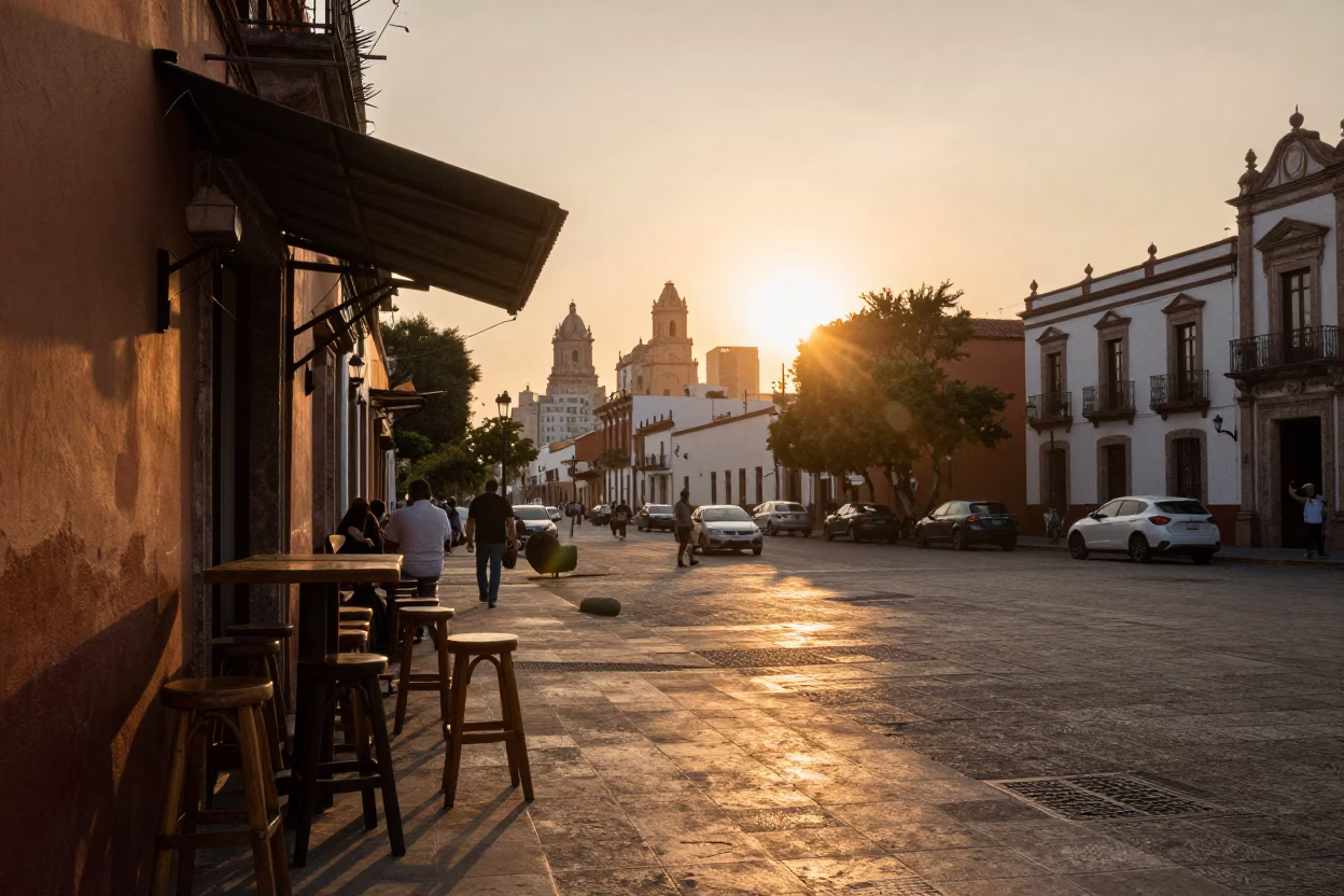 Street Scene in Guadalajara at Golden Hour in in Guadalajara, Mexico