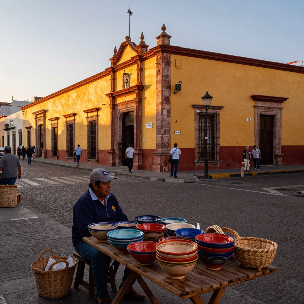 Street Scene in Guadalajara at Honeyed Evening Light in in Guadalajara, Mexico