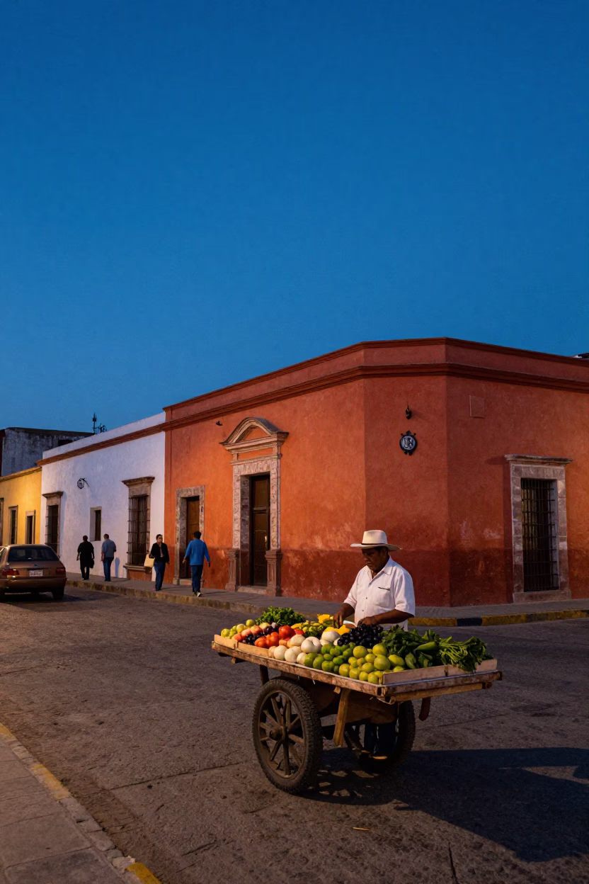 Street Scene in Guadalajara at Indigo Twilight After Sunset in in Guadalajara, Mexico