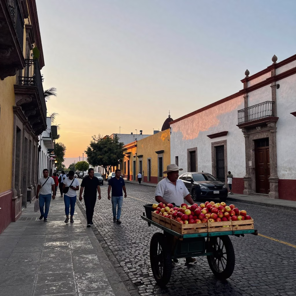 Street Scene in Guadalajara at Nautical Dawn Light in in Guadalajara, Mexico