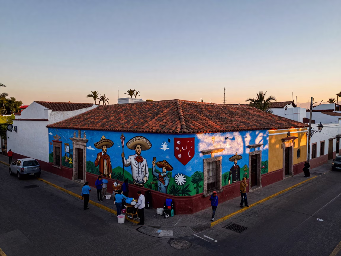 Street Scene in Guadalajara at Nautical Dawn Light in in Guadalajara, Mexico