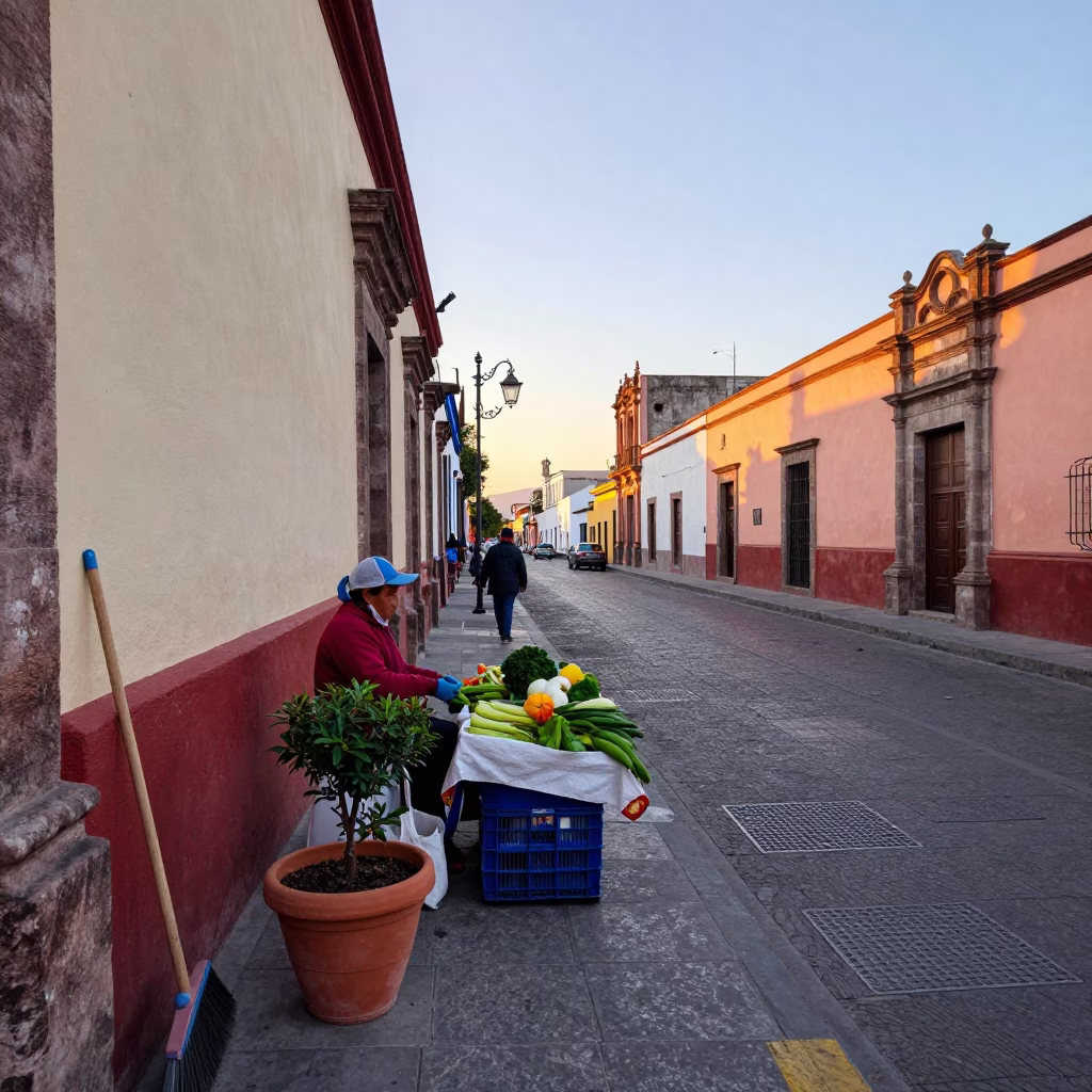 Street Scene in Guadalajara at The Early Morning Light in in Guadalajara, Mexico
