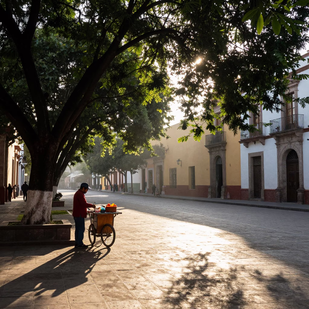 Street Scene in Guadalajara at The Early Morning Light in in Guadalajara, Mexico