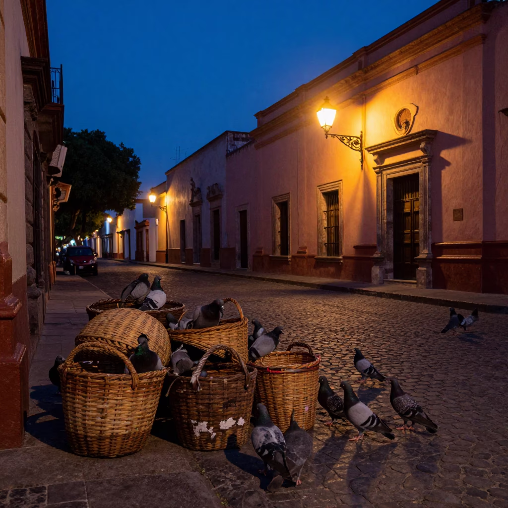 Street Scene in Guadalajara at The Predawn Darkness Light in in Guadalajara, Mexico
