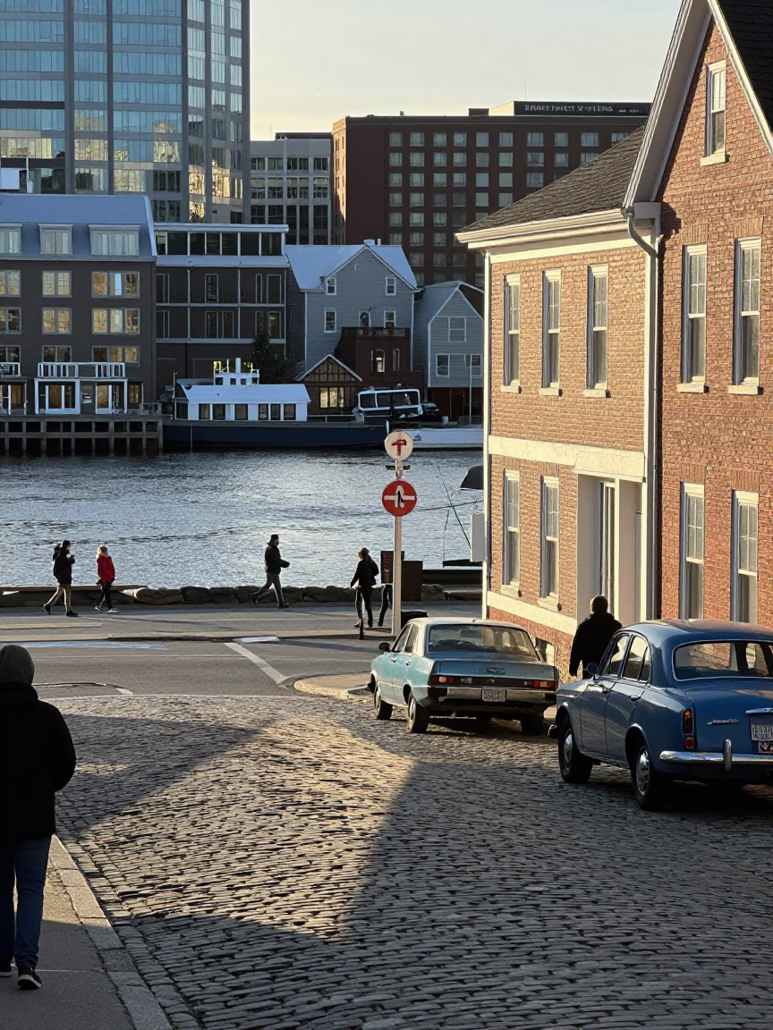 Street Scene in Halifax at As First Light Reaches The Scene in in Halifax, Nova Scotia, Canada