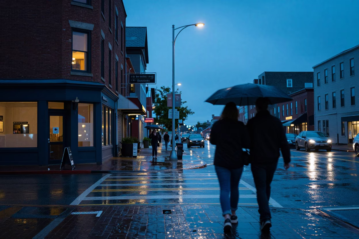 Street Scene in Halifax at Indigo Twilight After Sunset in in Halifax, Nova Scotia, Canada