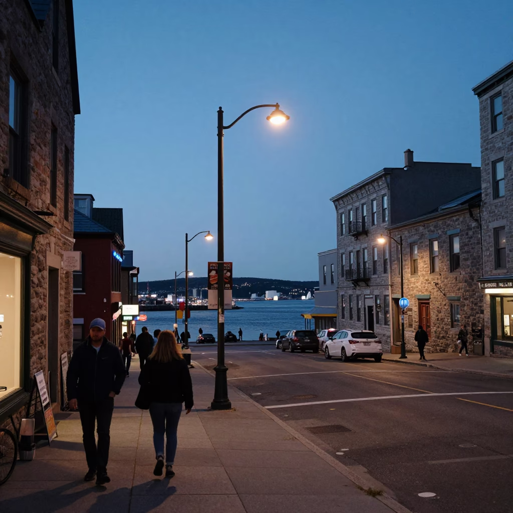 Street Scene in Halifax at Twilight in in Halifax, Nova Scotia, Canada