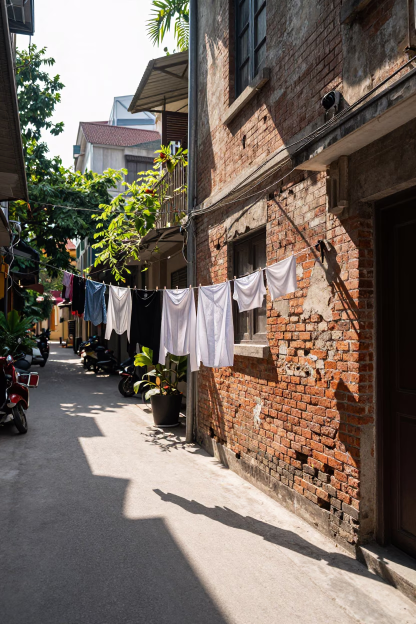Street Scene in Hanoi at Bright Midmorning Light in in Hanoi, Vietnam
