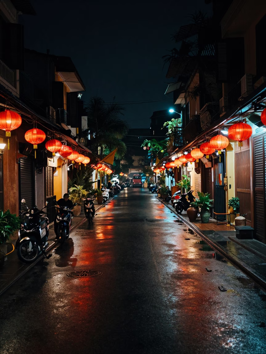 Street Scene in Hanoi at Deep In The Night Light in in Hanoi, Vietnam
