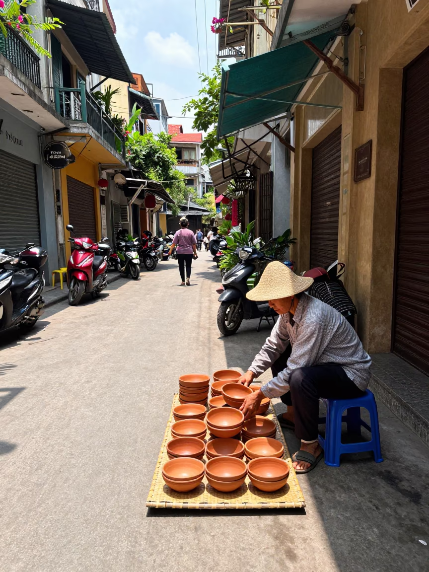 Street Scene in Hanoi at Midday Light in in Hanoi, Vietnam